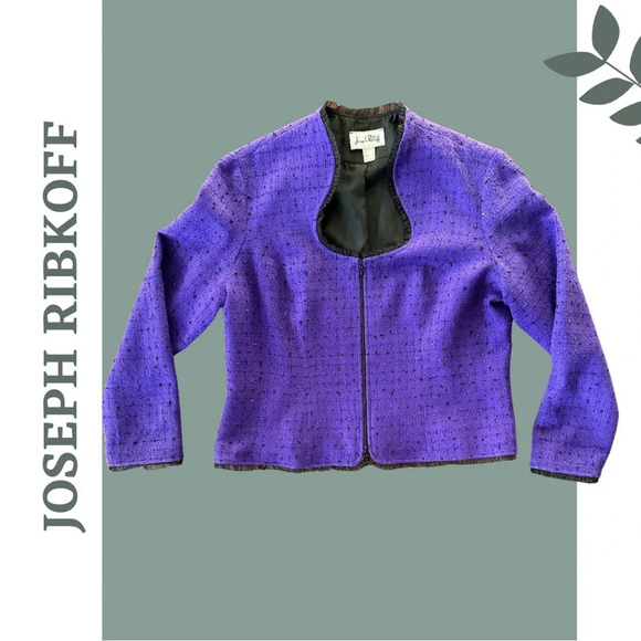 Joseph Ribkoff Evening Jacket  Zipper Front Ribbon Trim Queen Anne Neck
Size 18 - Picture 1 of 6